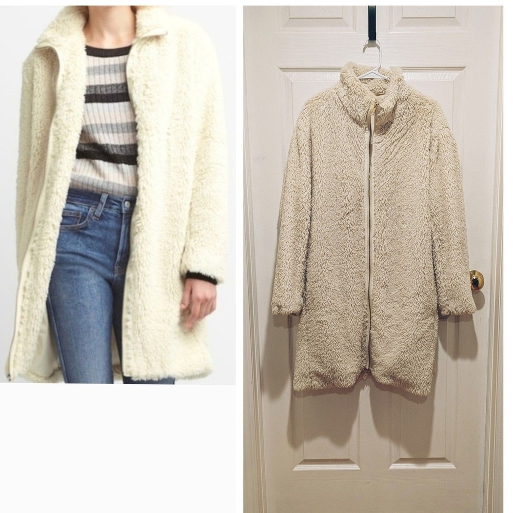 Coastal Teddy Sherpa Faux Fur Coat Gap XL Cream Full Zip Quiet Luxury Cozy